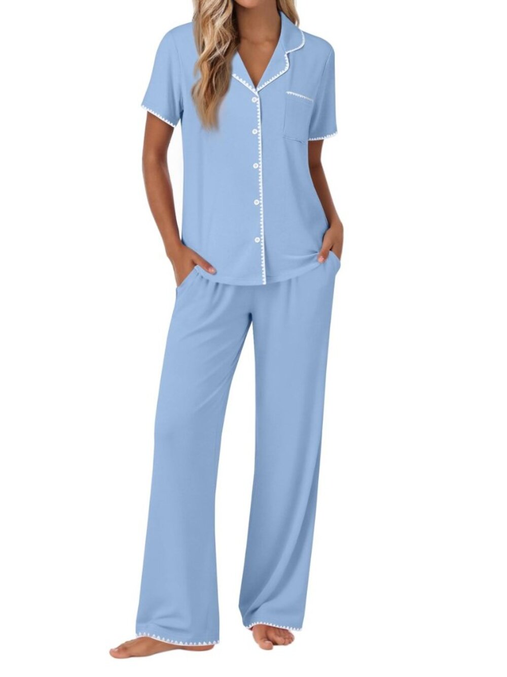 Pajamas for Women Set Button Up Soft Pjs Short Sleeve Lounge Sets